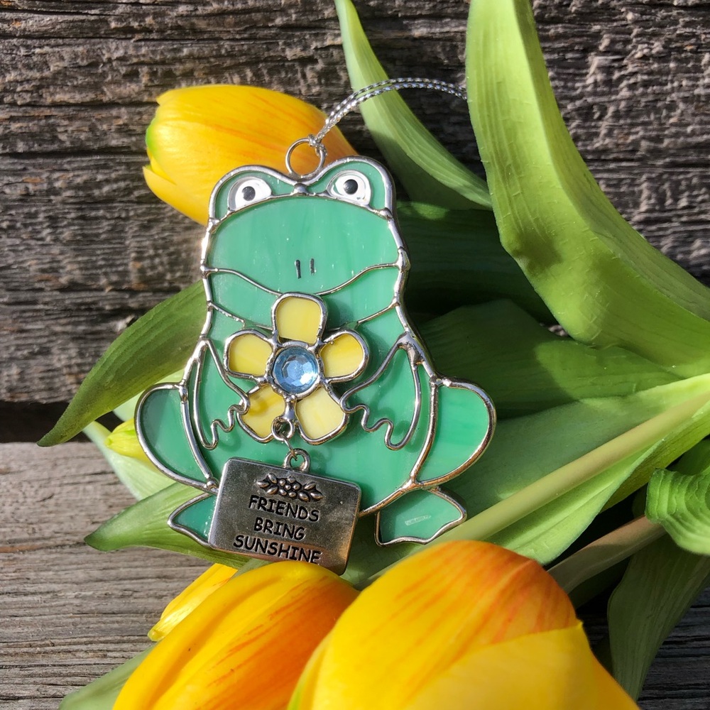 Stained Glass Frog 🐸 sun catcher “Friends bring Sunshine”☀️cute friend gift